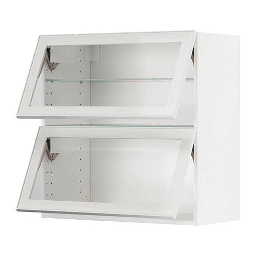 Mueble de pared blanco METOD con puertas de cristal, diseño moderno, tiradores metálicos.