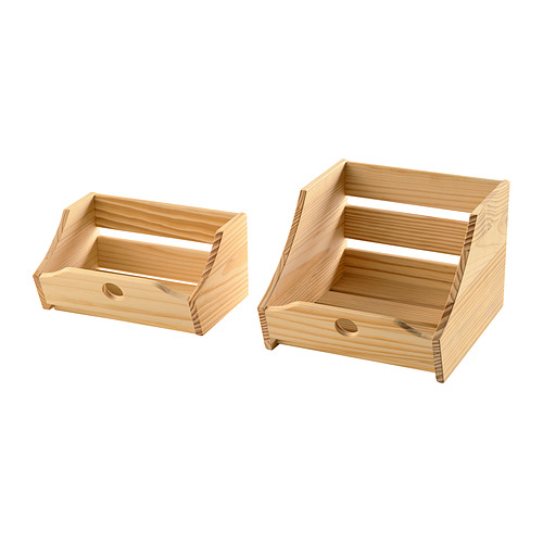 Dos bandejas de almacenamiento de madera, de color marrón claro, rectangulares con bordes redondeados y diseño minimalista.