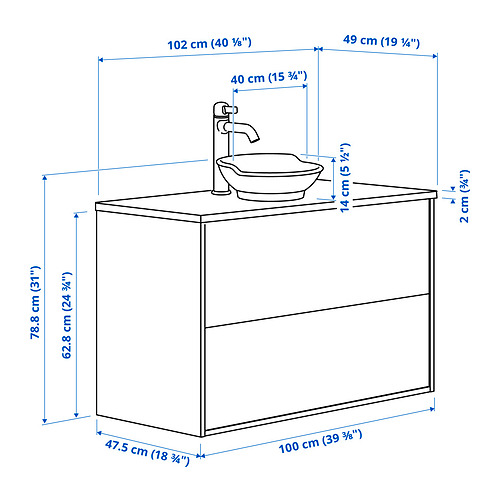 TÄNNFORSEN / VÄSTERSJÖN, Bathroom vanity with sink & faucet VOXNAN. 8 of 8 open dialog