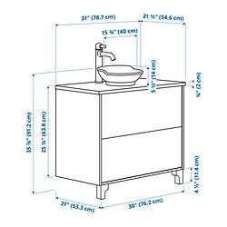 Ilustración de medidas - TÄNNFORSEN/VÄSTERSJÖN armario+cajones/lavamanos/llave