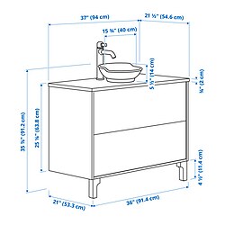 Ilustración de medidas - TÄNNFORSEN/VÄSTERSJÖN armario+cajones/lavamanos/llave