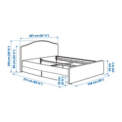 Ilustración de medidas - RAMNEFJÄLL base de cama tapizada