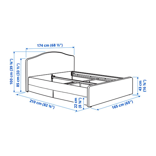 RAMNEFJÄLL, upholstered bed. 12 of 12 open dialog