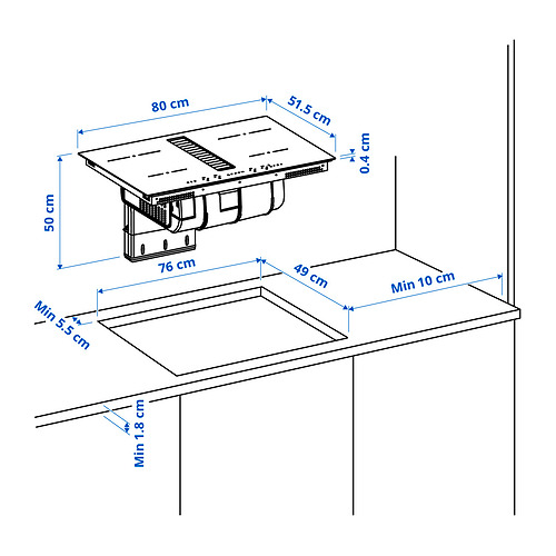 Ilustración con medidas del producto: TÄCKNAN.