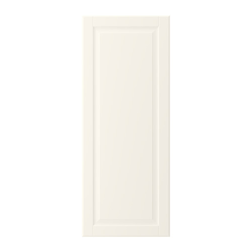 Puerta de armario en color blanco roto con borde biselado, tablero de fibra, estilo tradicional.