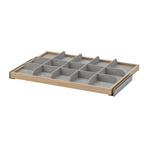 Bandeja organizadora KOMPLEMENT, de madera clara y gris, con pequeños compartimentos para accesorios, con diseño extraíble.