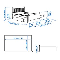 Ilustración de medidas - IDANÄS Cama King con almacenaje