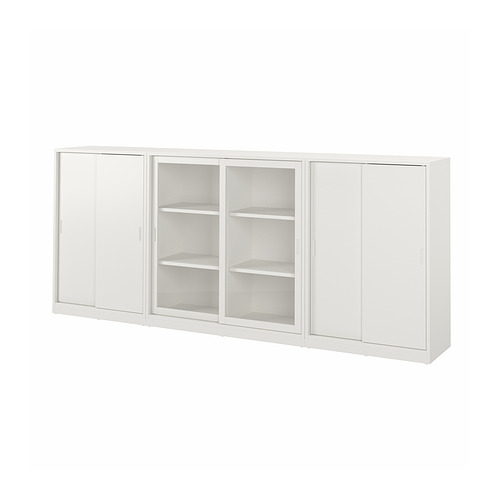 Armario de almacenaje TONSTAD blanco con puertas correderas y estantes ajustables.