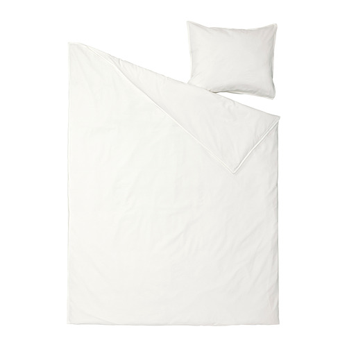 Juego de cama blanco ÄNGSLILJA: edredón y funda de almohada, puro algodón, diseño liso y minimalista.