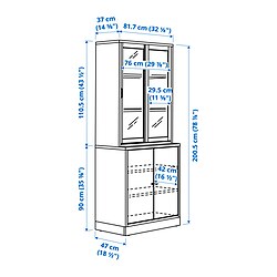 Ilustración de medidas - TONSTAD armario con puertas corredizas vidrio