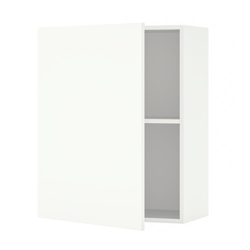 Un mueble de pared KNOXHULT blanco con dos estantes, ideal para el almacenamiento en la cocina.