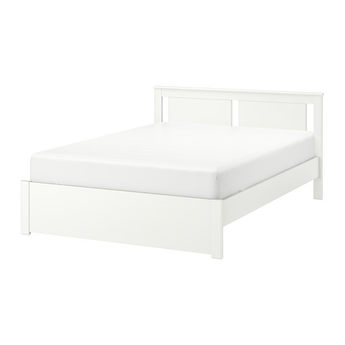Cama blanca SONGESAND: moderna, minimalista, estructura ajustable.
