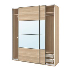 PAX/STORKLINTA, closet, MEHAMN efecto roble tinte blanco / AULI espejo