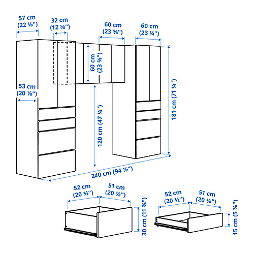 Ilustración con medidas del producto: SMÅSTAD.