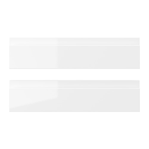 Frentes de cajones VOXTORP en blanco brillante, diseño moderno y elegante con tiradores integrados, fabricados en tableros de fibra y lámina de melamina para facilitar la limpieza.