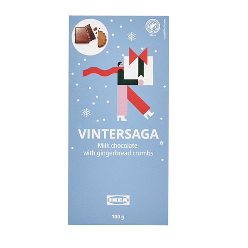 Envase de tableta de chocolate IKEA VINTERSAGA con migas de jengibre.