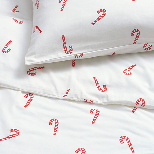 Juego de sábanas y fundas de almohada con estampado de bastón de caramelo, algodón suave, diseño festivo.