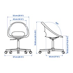 Ilustración de medidas - ELDBERGET/MALSKÄR silla giratoria con cojín