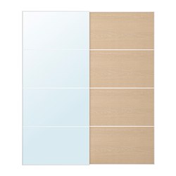 AULI/MEHAMN, par de puertas corredizas, Efecto roble tinte blanco / espejo
