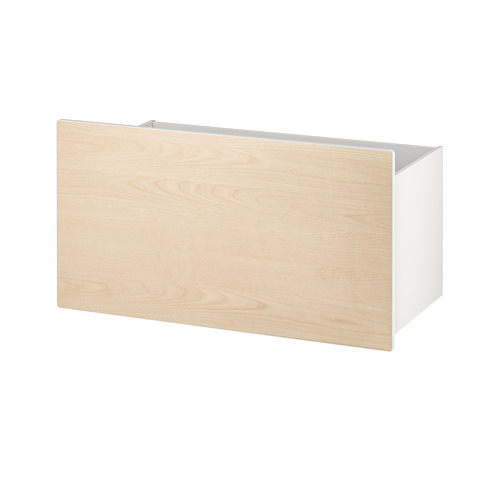 Caja de almacenamiento SMÅSTAD con frente de abedul, madera clara, blanco, rectangular, ruedas.