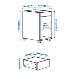 Measurement Illustration - TONSTAD 1-drawer unit on casters