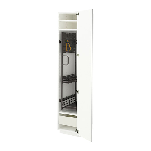 Mueble de cocina blanco METOD con puerta brillante, estantes ajustables y cajones de cierre suave.