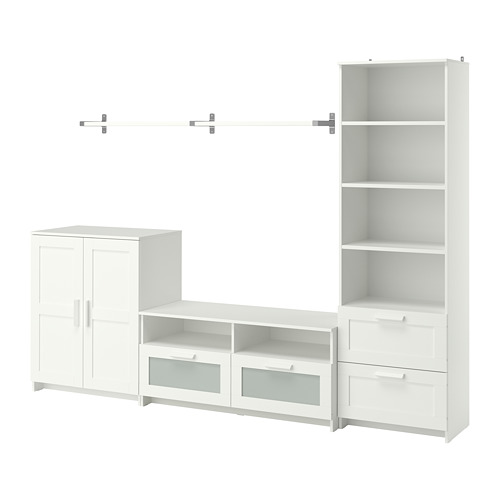 Conjunto de muebles BRIMNES blancos: mueble de tv, armarios y librería de diseño moderno.