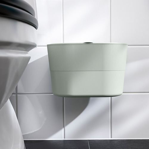 Cubo de basura moderno con tapa, montaje en pared, diseño elegante. Se cuelga en la pared con cinta adhesiva, mantiene el área ordenada.