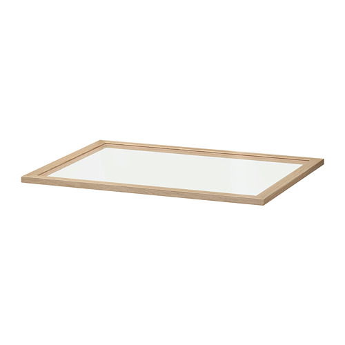 Estante de cristal KOMPLEMENT, marrón claro, rectangular, con marco de madera. Garantía de 10 años. Muestra los artículos del armario de pax.