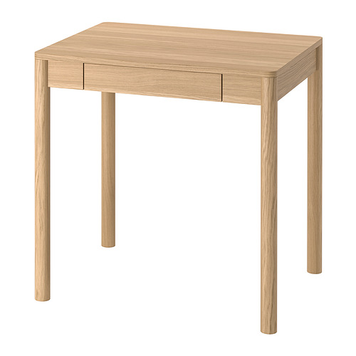 Escritorio TONSTAD de roble, tapa rectangular pequeña, cuatro patas redondeadas, un cajón.