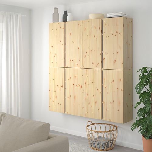 Mueble IVAR de madera con 4 puertas, alto, de pino, decorado.