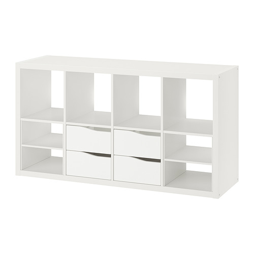 Estantería KALLAX white cube, mueble de almacenaje modular con compartimentos variados.
