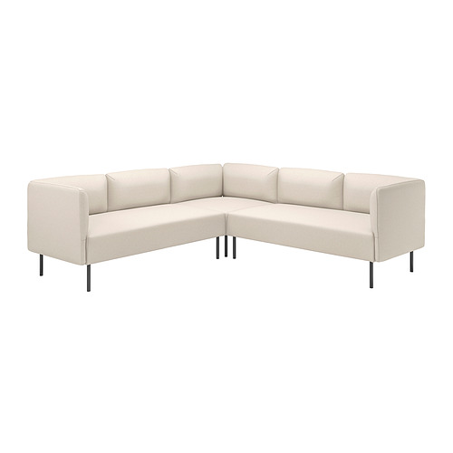 Un moderno sofá LILLEHEM en forma de L en color beige claro, de líneas limpias y diseño modular, perfecto para arreglos de asientos versátiles.