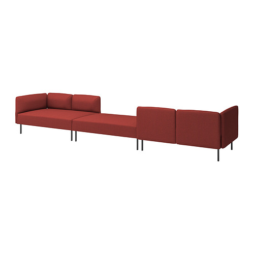 Sofá modular LILLEHEM rojo de líneas limpias, asientos acolchados y patas metálicas. Tejido suave y acogedor. Un atrevido toque de color.