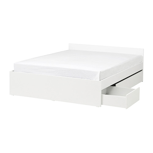 Cama VIHALS blanca con 2 cajones de almacenamiento, diseño elegante y moderno.