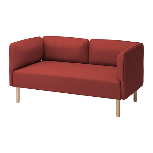 Sofá de 2 plazas LILLEHEM rojo, diseño moderno, patas de madera robustas, tela roja.