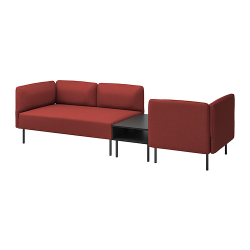 LILLEHEM sofá rojo de 3 plazas, moderno, en forma de L, funda de tela, patas metálicas, cómodo, modular.