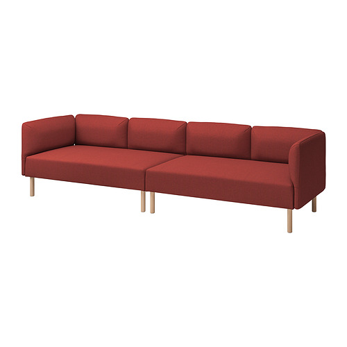 Sofá modular de tela roja LILLEHEM, diseño moderno con brazos cuadrados, patas de madera.
