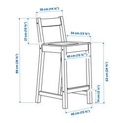 Ilustración de medidas - NORDVIKEN taburete de bar con respaldo
