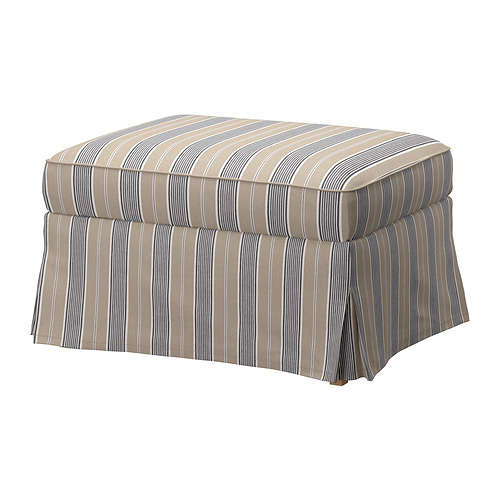Otomana de rayas EKTORP en beige/negro para un cómodo reposapiés y almacenamiento con un diseño clásico de rayas.