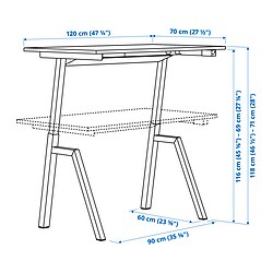 Ilustración de medidas - TROTTEN/FLINTAN escritorio+silla