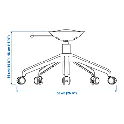 Measurement Illustration - LÅNGFJÄLL star base with 5 legs and casters