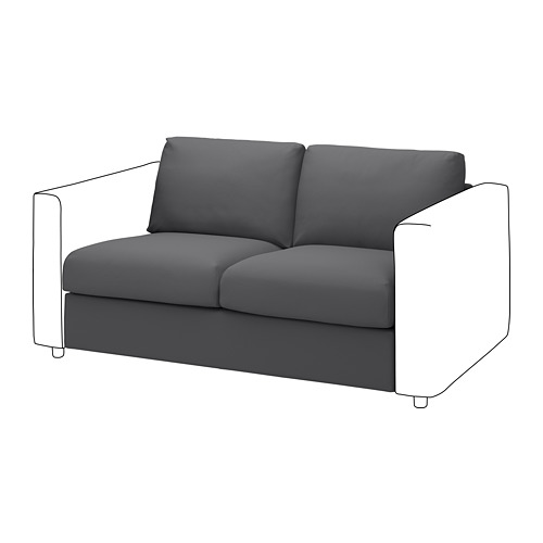 Sofá VIMLE gris, diseño moderno con líneas limpias, cojines de felpa y fundas desenfundables.
