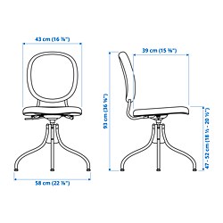 Ilustración de medidas - BJÖRKBERGET silla giratoria