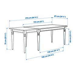 Ilustración de medidas - ROSENTORP mesa extensible