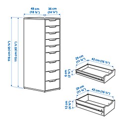 Measurement Illustration - ALEX drawer unit with 9 drawers
