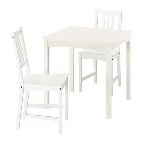 Juego de comedor HAUGA blanco con mesa cuadrada y sillas de láminas.