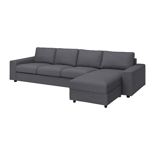 Sofá modular VIMLE gris con chaise, diseño moderno, tapizado en poliéster reciclado.