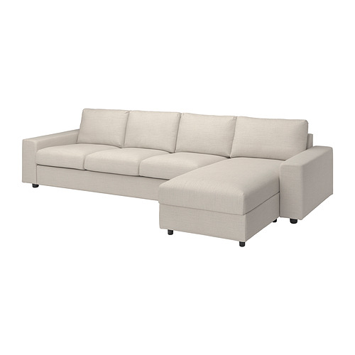 Sofá VIMLE: gris claro, curvado en forma de L, tapizado en poliéster reciclado duradero.