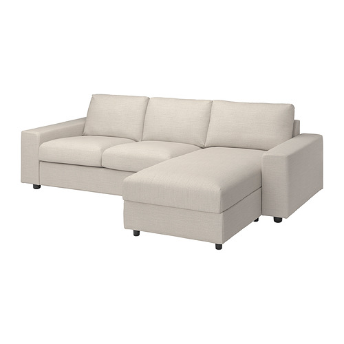 Sofá modular VIMLE beige, diseño cuadrado, tapizado en tejido de poliéster reciclado.